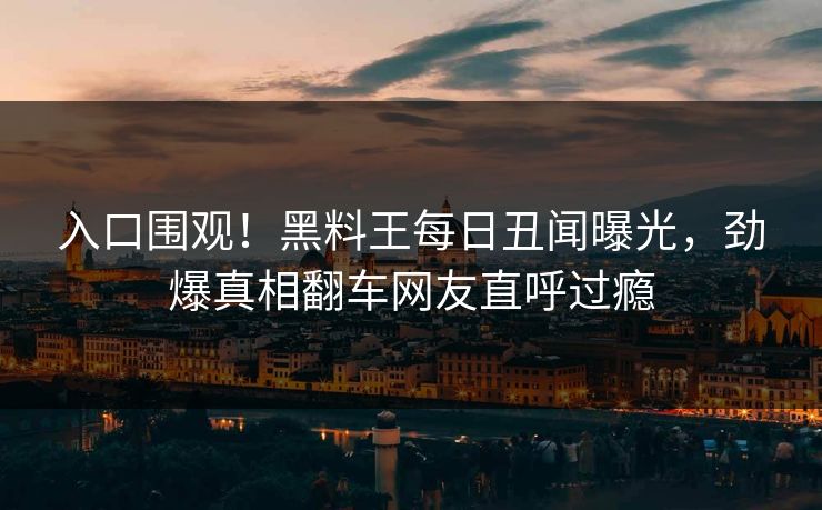 入口围观！黑料王每日丑闻曝光，劲爆真相翻车网友直呼过瘾