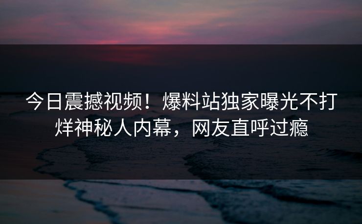 今日震撼视频！爆料站独家曝光不打烊神秘人内幕，网友直呼过瘾
