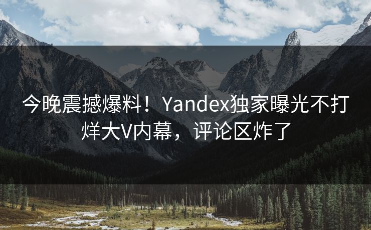 今晚震撼爆料！Yandex独家曝光不打烊大V内幕，评论区炸了