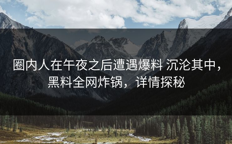 圈内人在午夜之后遭遇爆料 沉沦其中，黑料全网炸锅，详情探秘