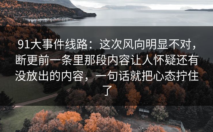 91大事件线路：这次风向明显不对，断更前一条里那段内容让人怀疑还有没放出的内容，一句话就把心态拧住了
